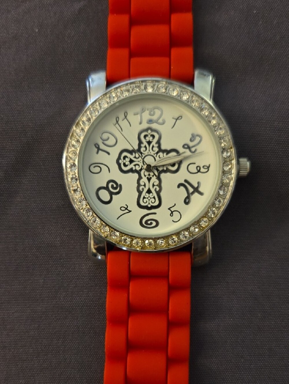 Women’s Red Silicone Band Watch with Crystal Accent
